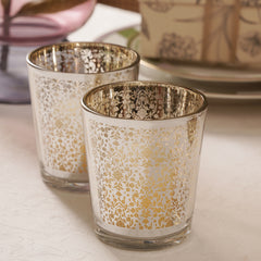 Set of 2 Pearl Patterned Pearl Finish Votives - Large