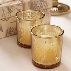 Set of 2 Gold Patterned Votives - Small