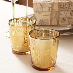 Set of 2 Gold Patterned Votives - Large