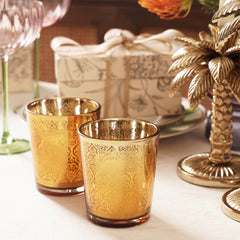 Set of 2 Gold Patterned Votives - Large