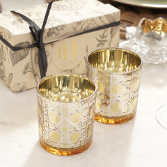 Set of 2 Gold Star Cut Glass Votives - Small