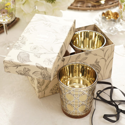 Set of 2 Gold Star Cut Glass Votives - Large