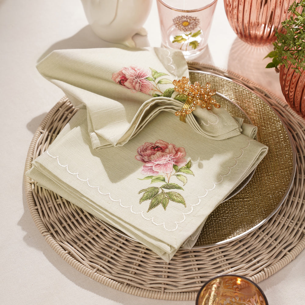 Set of 4 Pink Floral Print Cotton Napkins