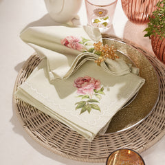 Set of 4 Pink Floral Print Cotton Napkins