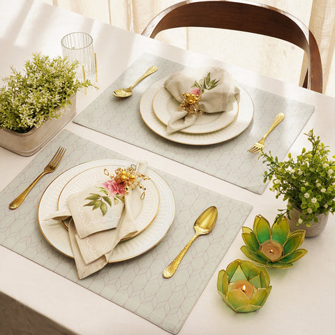 Set of 2 Purple and Off White Geometric Cotton Placemats