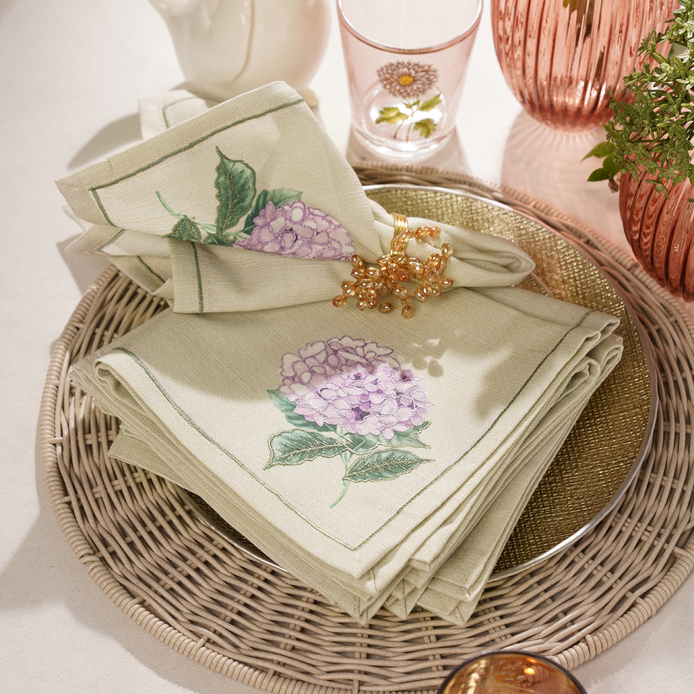 Set of 4 Purple Floral Print Cotton Napkins