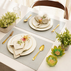 Set of 2 Blue and Off White Geometric Cotton Placemats