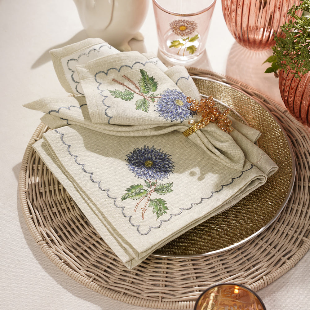 Set of 4 Blue Floral Print Cotton Napkins