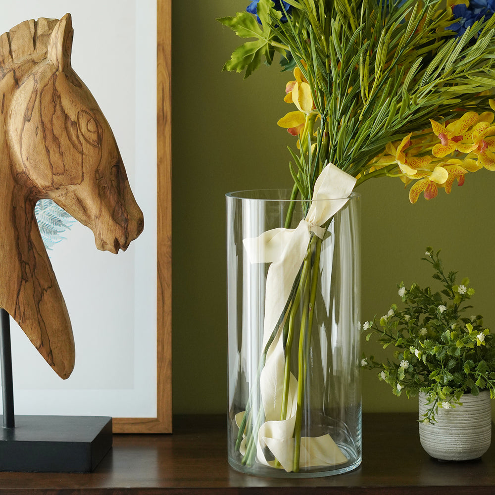 Clear Cylindrical Glass Vase - Medium