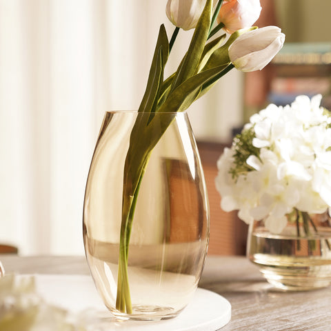 Clear Amber Oblong Glass Vase - Large