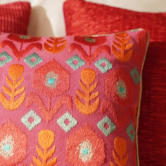 Pink and Orange Embroidered Cushion Cover