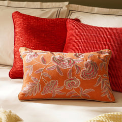Orange Floral Embroidered Rectangle Cushion Cover