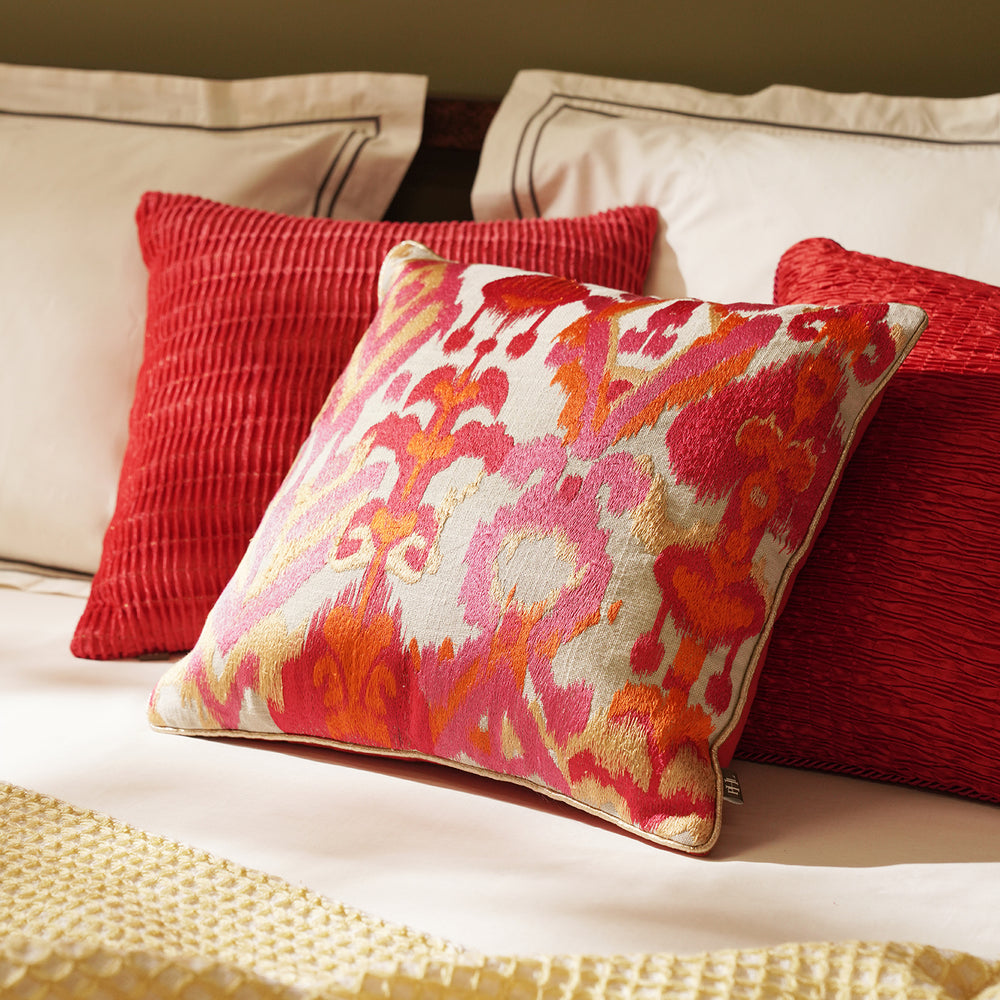 Pink and Orange Embroidered Cushion Cover