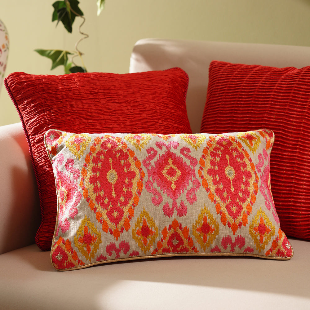 Ivory & Orange Abstract Embroidered Cushion Cover