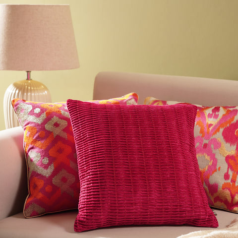 Pink Textured Square Velvet Cushion Cover