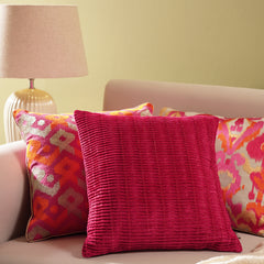 Pink Textured Square Velvet Cushion Cover