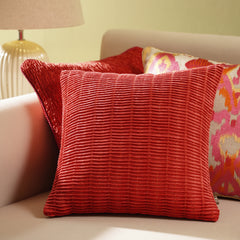 Red Textured Square Velvet Cushion Cover