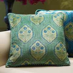 Green Motif Printed Velvet Square Cushion