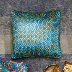 Blue and Green Printed Velvet Square Cushion