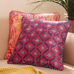 Pink Geometric Digital Print Velvet Square Cushion Cover