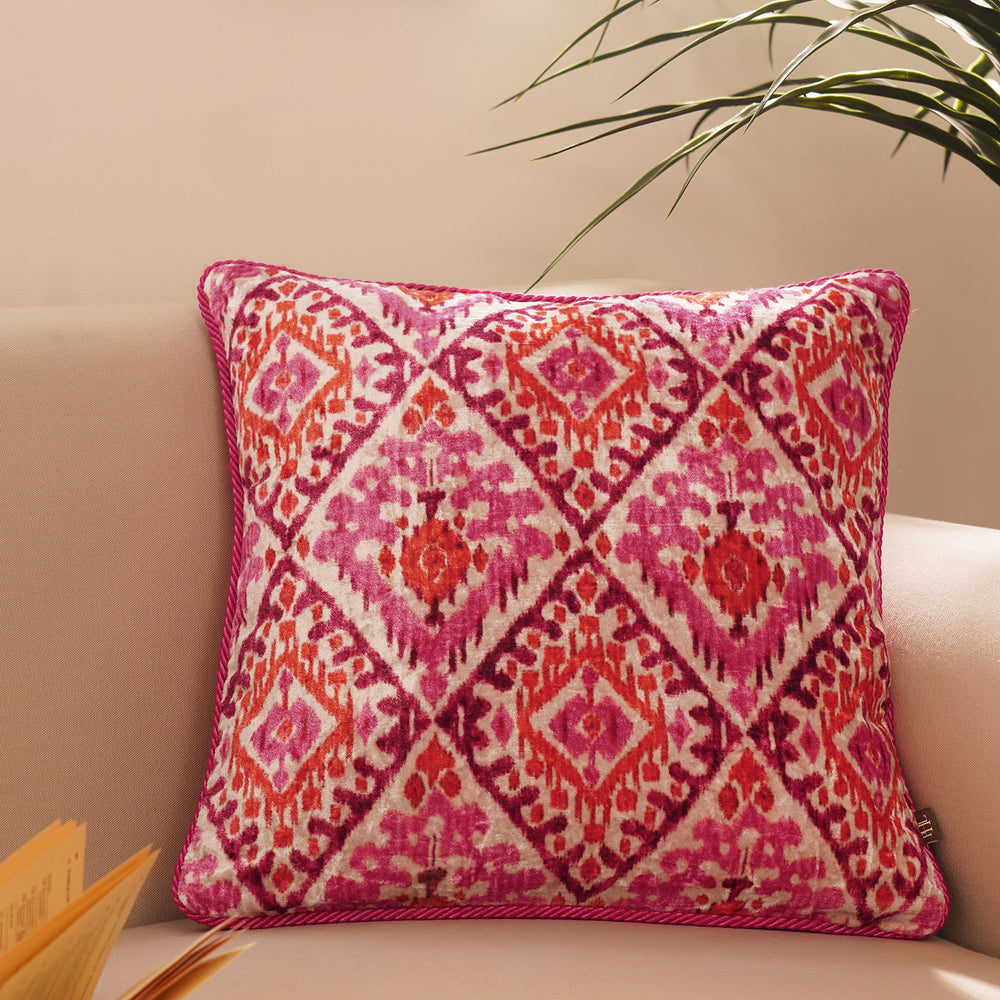Pink Digital Print Velvet Square Cushion Cover