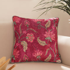 Pink Floral Digital Print Velvet Square Cushion Cover