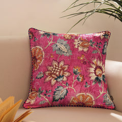 Pink Floral Digital Print Velvet Square Cushion Cover