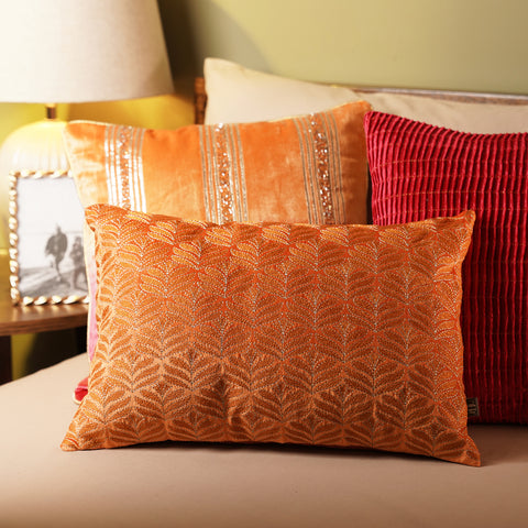 Orange Embroidered Rectangle Cushion Cover
