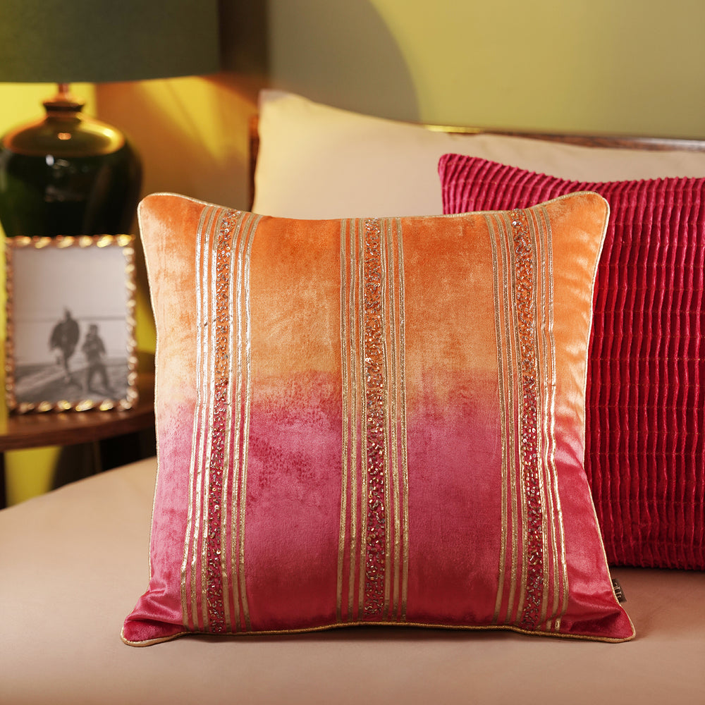 Pink and Orange Ombre Square Velvet Cushion Cover