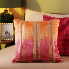 Pink and Orange Ombre Square Velvet Cushion Cover