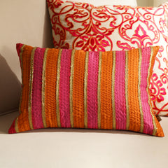 Pink and Orange Embroidered Rectangle Cushion Cover