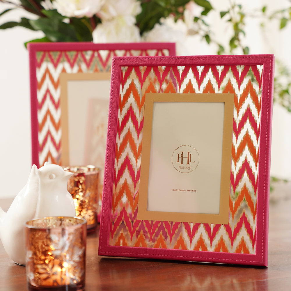 Pink Chevron Print Faux Leather Photo Frame - Small