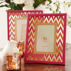 Pink Chevron Print Faux Leather Photo Frame - Small