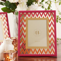 Pink Chevron Print Faux Leather Photo Frame - Large