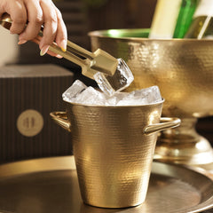 Gold Matt Finish Hammered Metal Ice Bucket with Tong