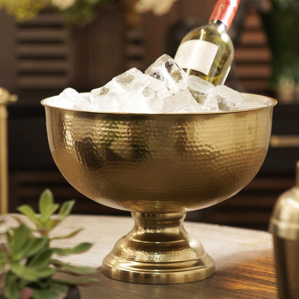 Gold Matt Finish Hammered Metal Punch Bowl