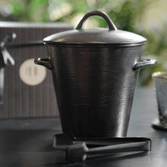 Grey Matt Hammered Metal Ice Bucket with Lid & Tong