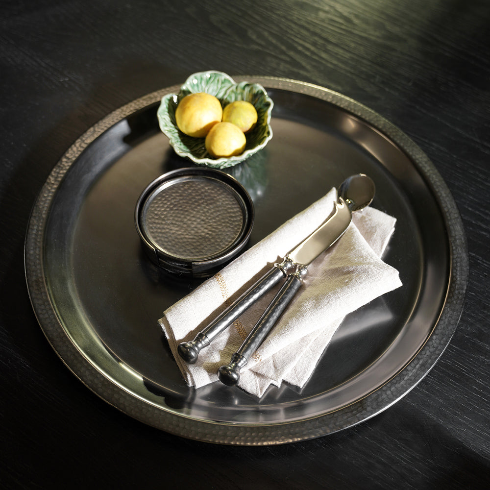 Grey Matt Finish Hammered Metal Tray