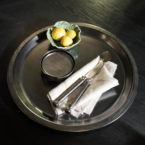 Grey Matt Finish Hammered Metal Tray