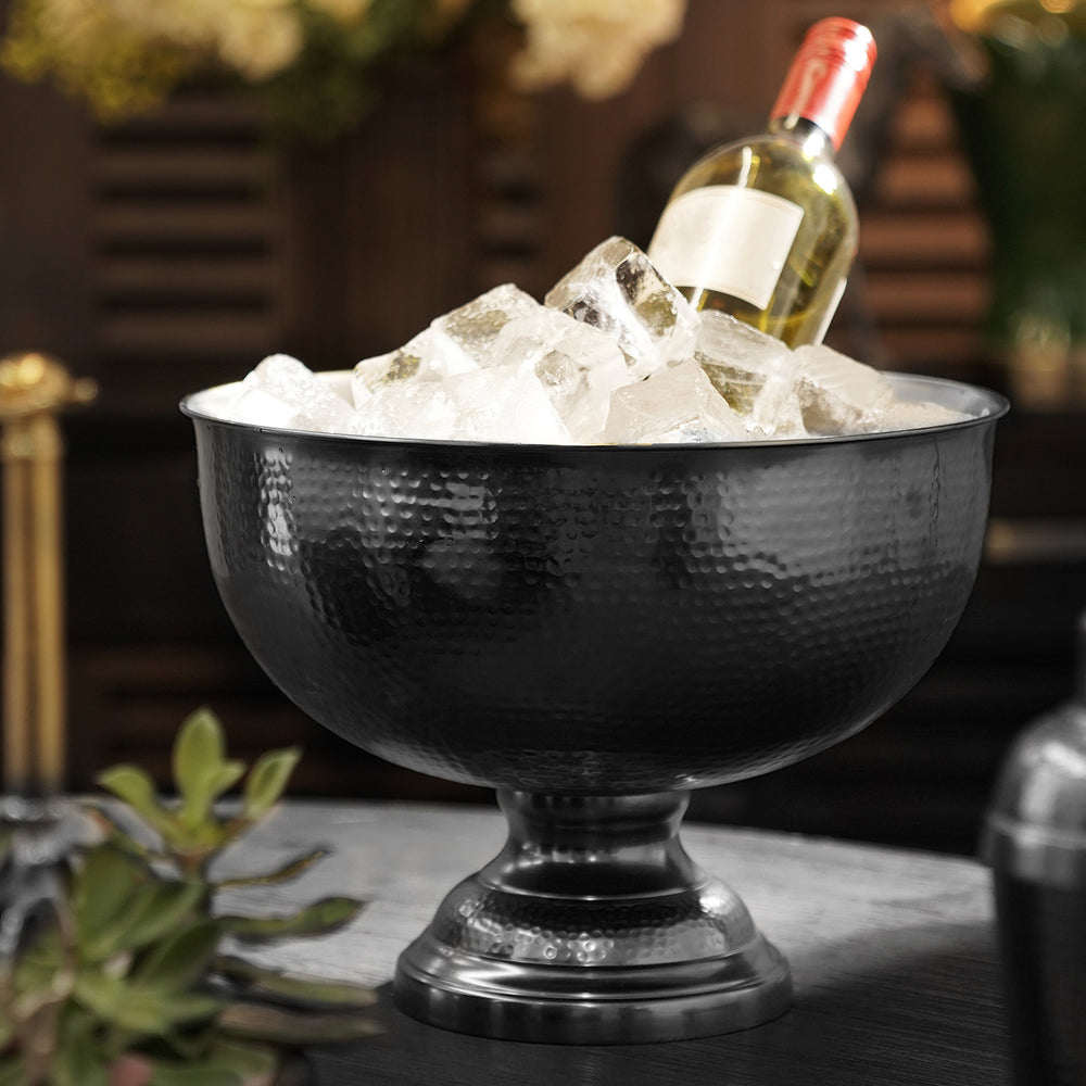 Grey Matt Finish Hammered Metal Punch Bowl