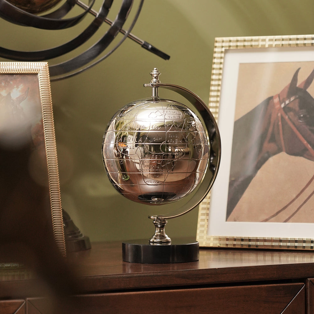 Silver Decorative Globe with Base - Small