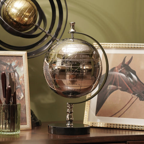 Silver Decorative Globe with Base - Large
