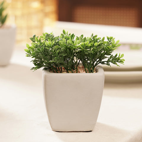 Green Artificial Plant in Cement Pot - Medium