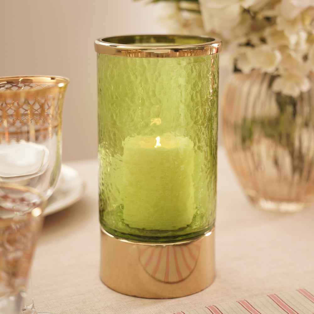 Green Hammered Glass Votive With Base - Large