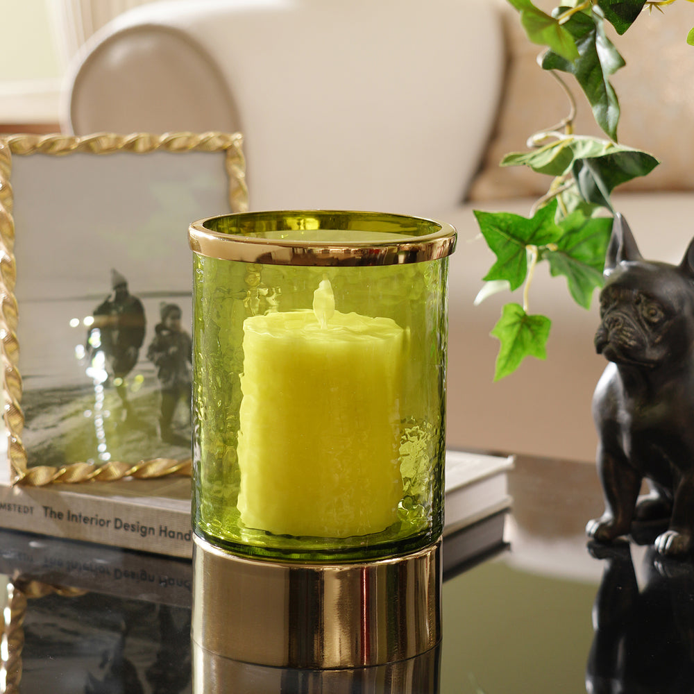Green Hammered Glass Votive With Base - Small