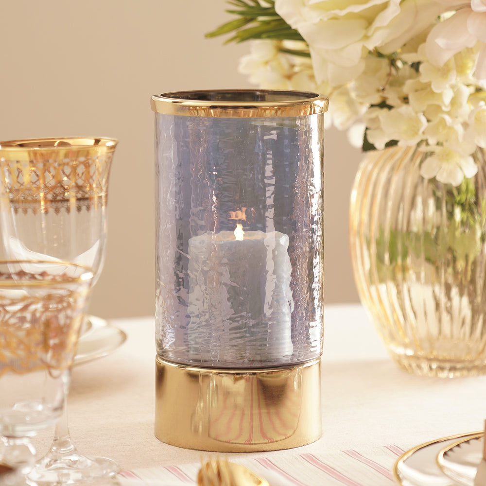 Blue Hammered Glass Votive With Base - Large