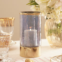 Blue Hammered Glass Votive With Base - Large