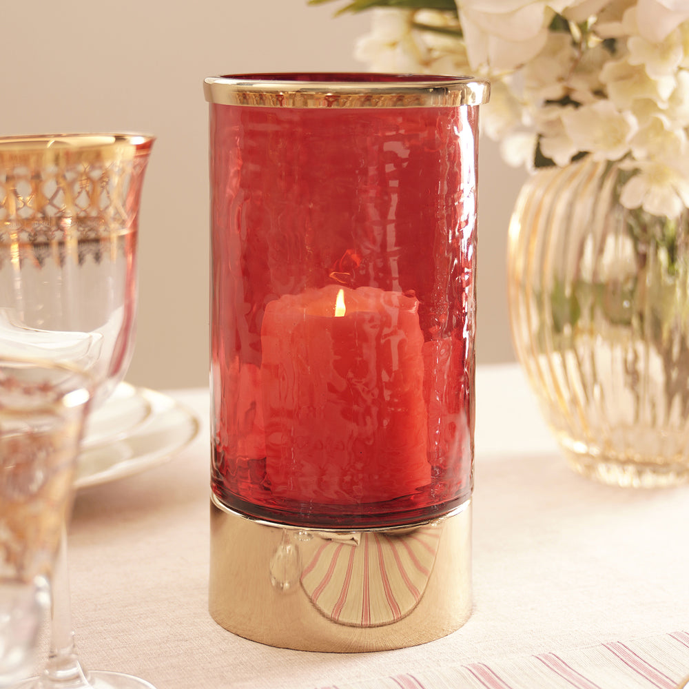 Red Hammered Glass Votive With Base - Large