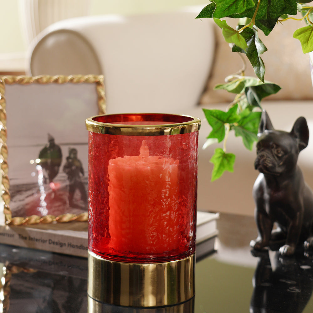 Red Hammered Glass Votive With Base - Small