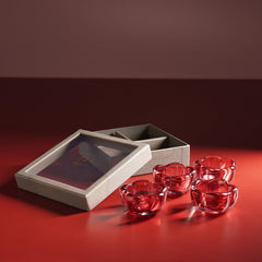 Set of 4 Red Glass Flower Shaped Tealight Holders